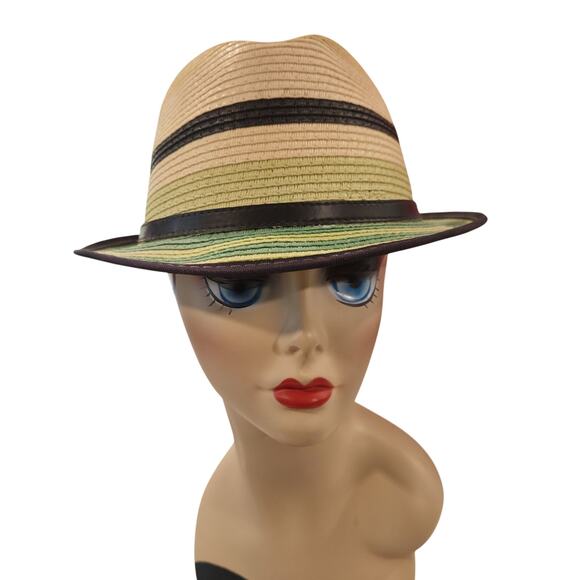 Som-Her Mexico Colorblock Straw Fedora Hat Cream Green Black Unisex O/S Boho main image 6